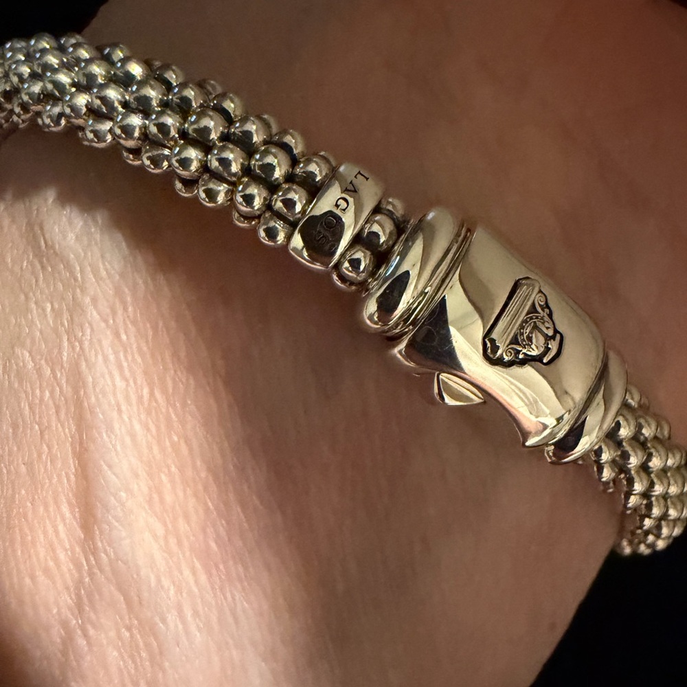 Lagos, Sterling silver and 18K gold triple X bracelet SIZE SMALL - Picture 4 of 6